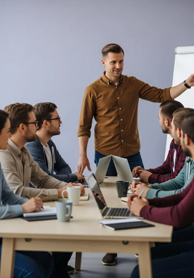 Profissional orientando clientes motivados